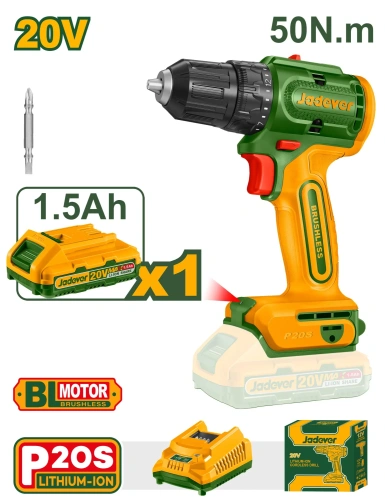 Дрель-шуруповерт беспроводная на аккумуляторе 20V 0-550-2000rpm + 1bat JDCDP5521 Jadever