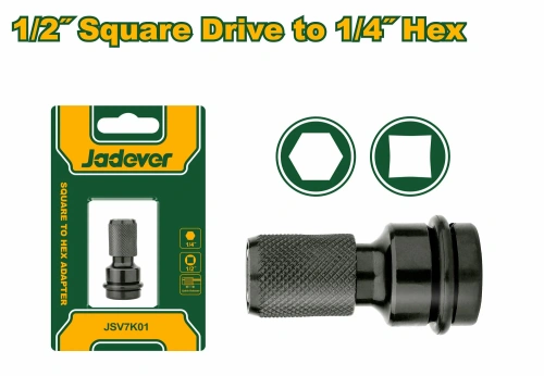 Адаптер-переходник с квадрата 1/2" под шестигранную биту 1/4" Jadever