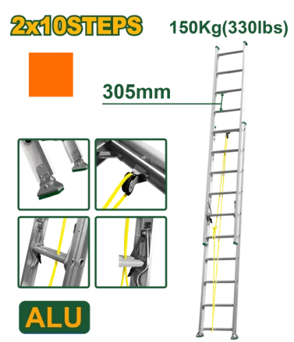Лестница выдвижная, алюминиевая 2*10 ступеней 5,18 м 150 кг JDLD8H20 Jadever