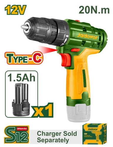 Дрель-шуруповерт беспроводной на аккумуляторе 12V 1500rpm 20Nm JDCDS520 Jadever