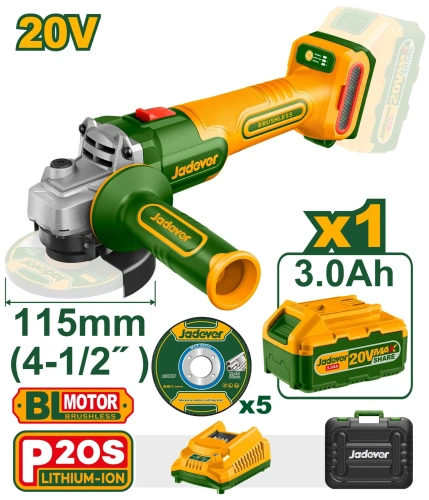 Беспроводная УШМ на аккумуляторе 20V 3Ah; Ø115мм; 3000/9000 rpm JDLAP522 Jadever